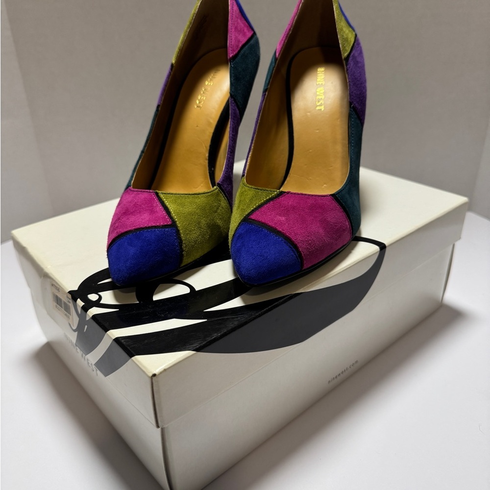 Nine West Boogie Down Shoes Heels Shoes Blue Pink Green Size 7 0051